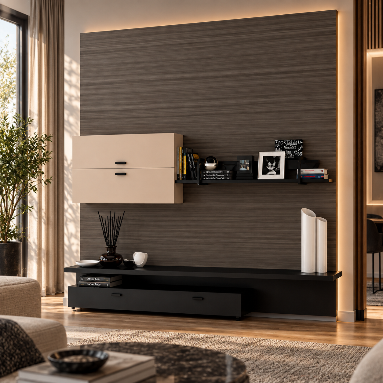 Black Slim Bezel TV with Bar Stand 3D Model 4