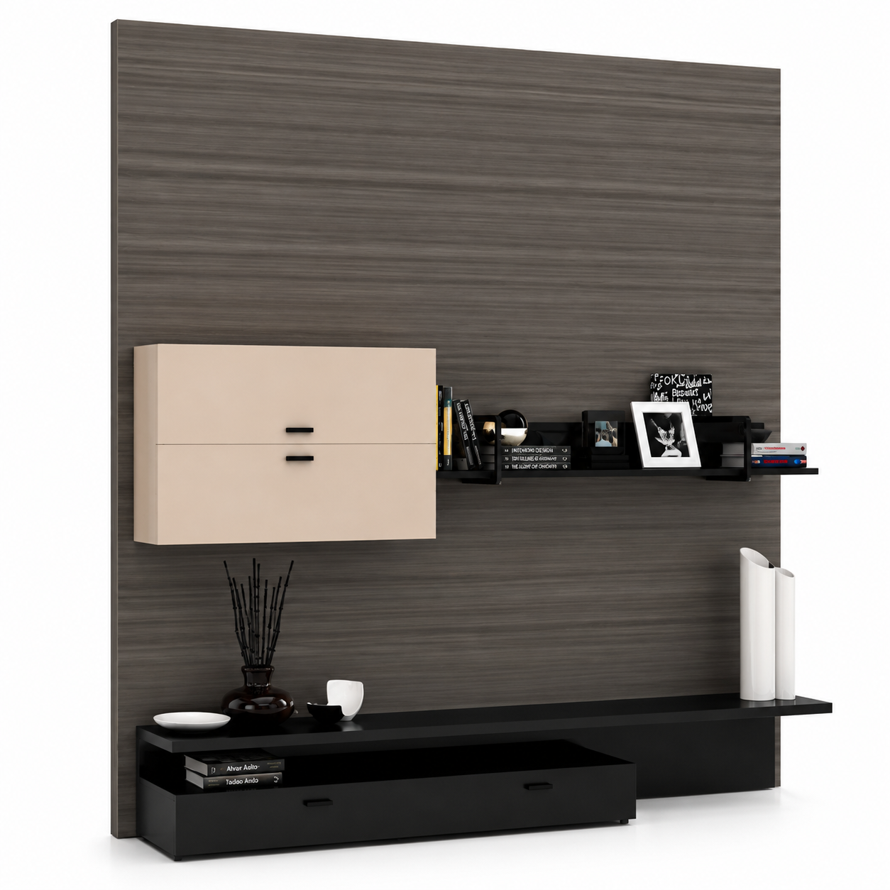 Black Slim Bezel TV with Bar Stand 3D Model 1