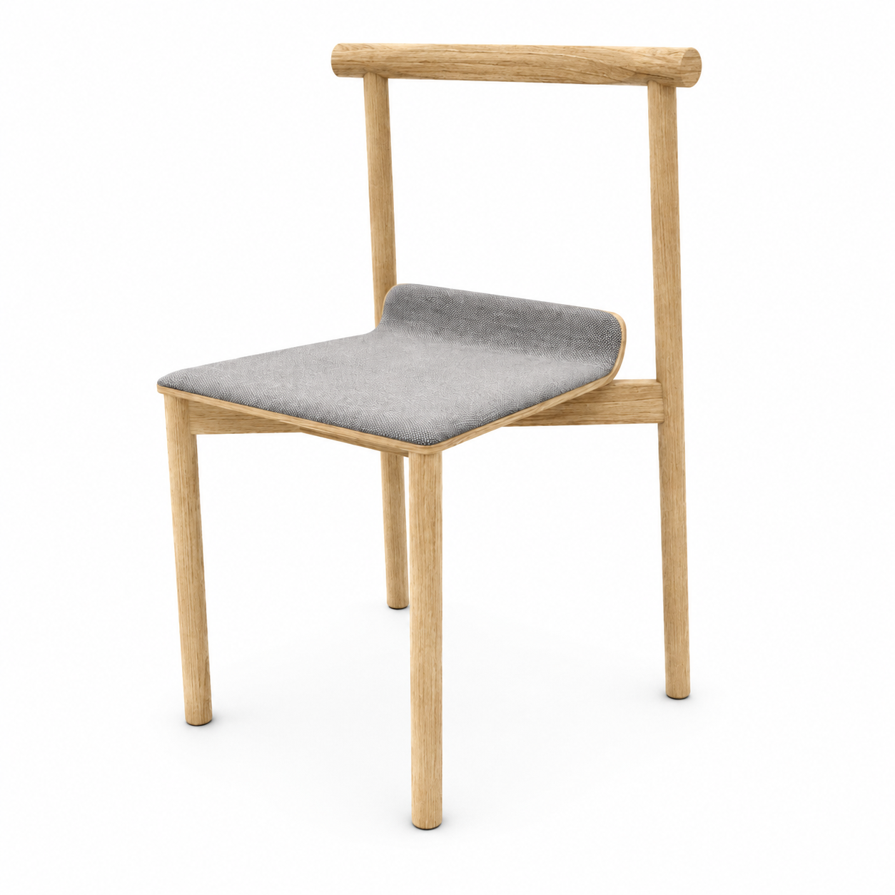 Light Wood Chair with Curved Gray Seat 3D Model 3