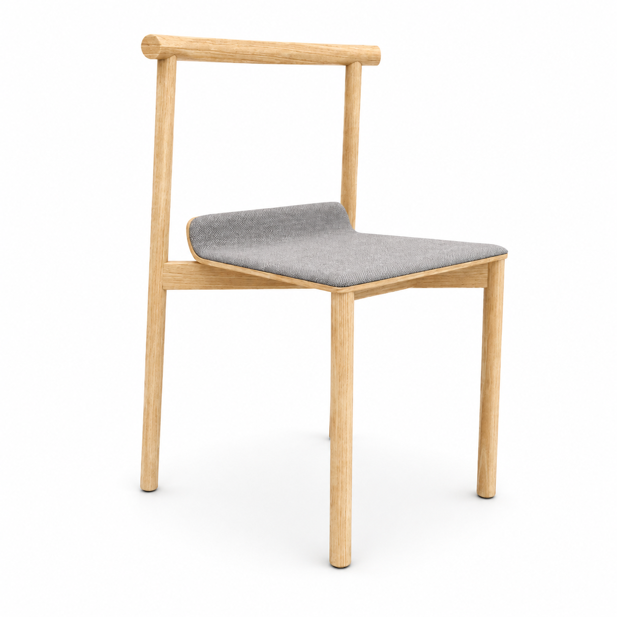 Light Wood Chair with Curved Gray Seat 3D Model