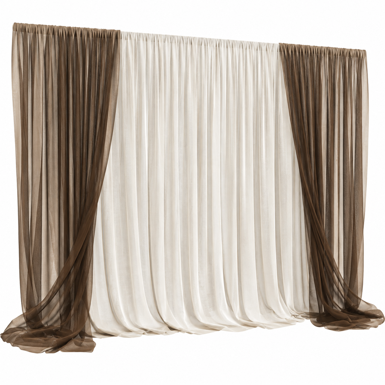 Brown Sheer Layered Curtain 3D Model 1