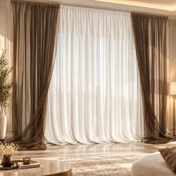 Brown Sheer Layered Curtain 3D Model back