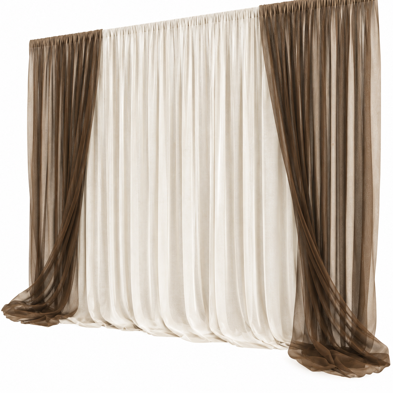 Brown Sheer Layered Curtain 3D Model 3