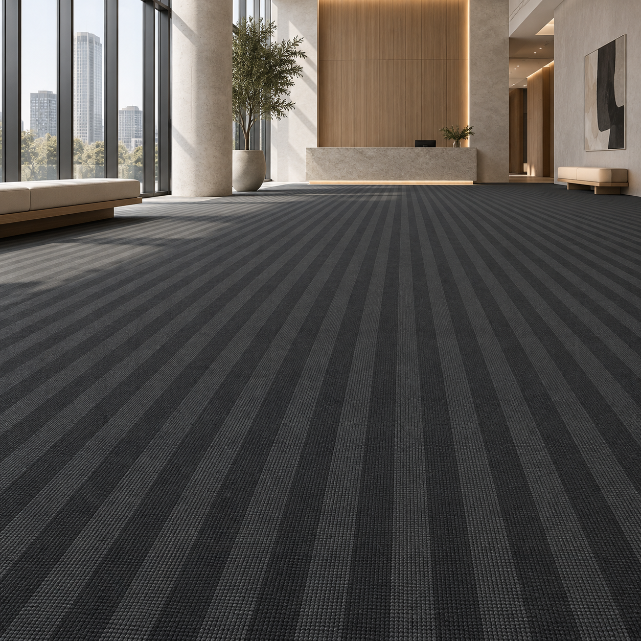Deep Charcoal Wide Stripe Woven Carpet Texture 2