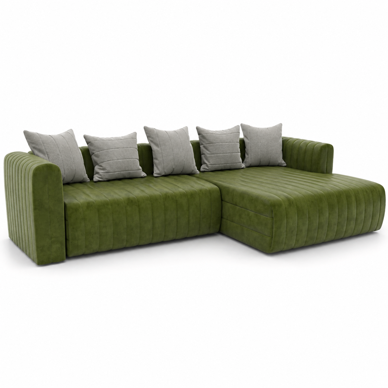 Olive Green Channel-Tufted Sectional Sofa – Right Chaise 3D Model
