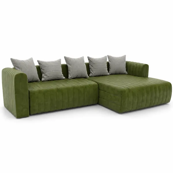 Olive Green Channel-Tufted Sectional Sofa – Right Chaise 3D Model