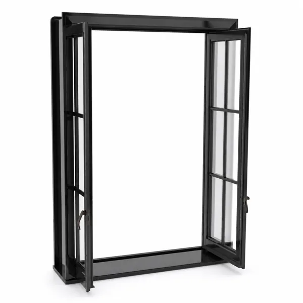 Black Double Casement Window – Grid Glass Panels 3D Model