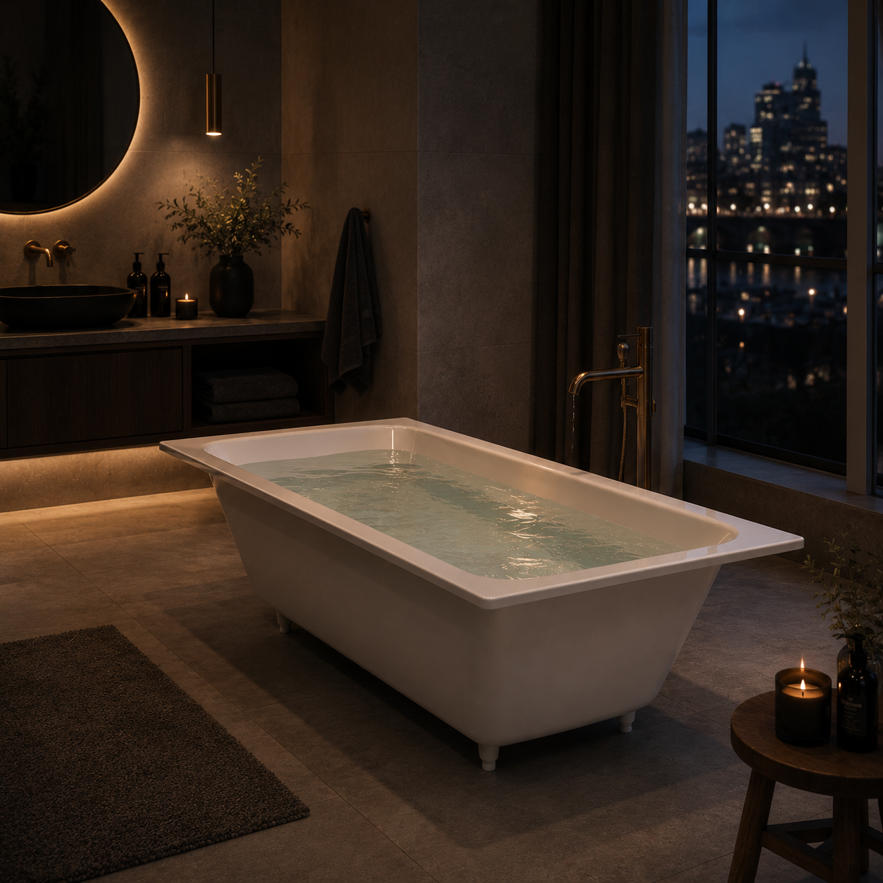 White Built-In Bathtub – Wide Rectangular Rim & Rounded Basin 3D Model 3