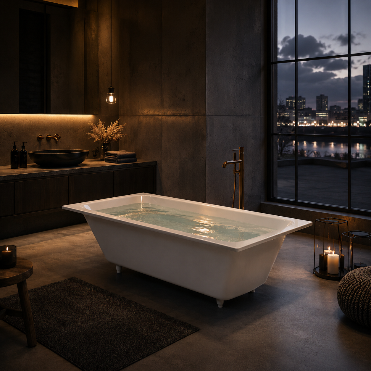 White Built-In Bathtub – Wide Rectangular Rim & Rounded Basin 3D Model 2