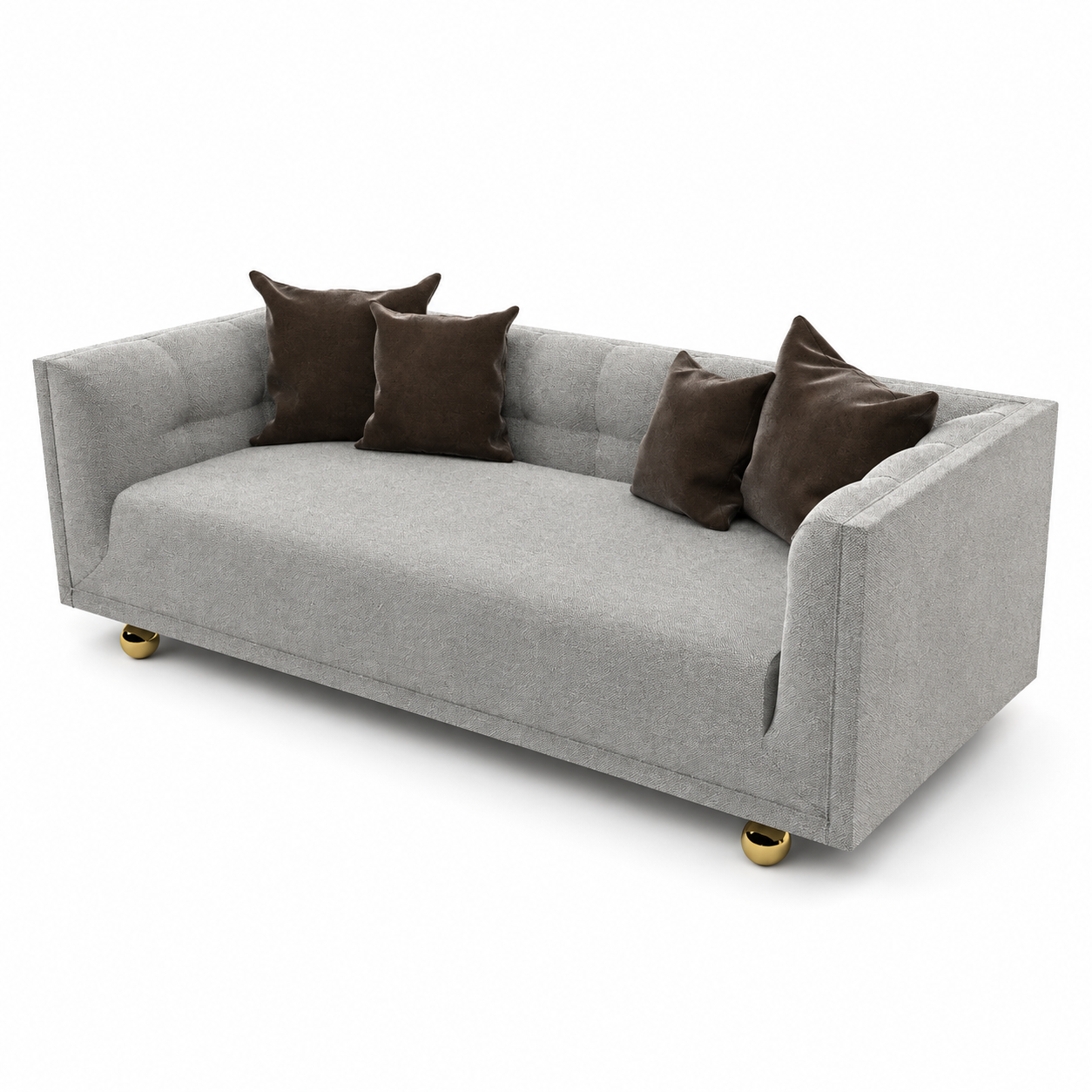 Light Gray Modern Sofa – Gold Ball Feet 3D Model 3