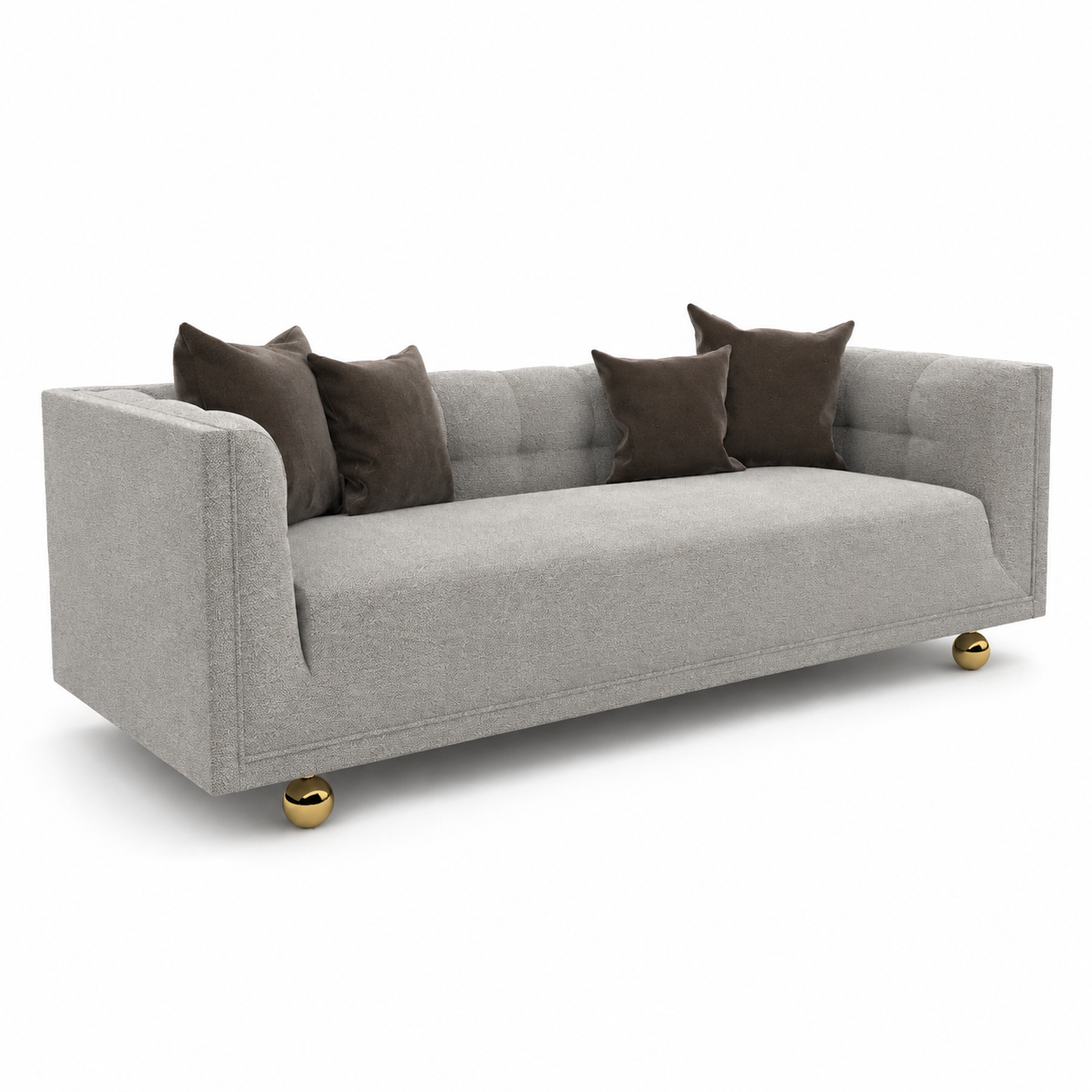 Light Gray Modern Sofa – Gold Ball Feet 3D Model 1