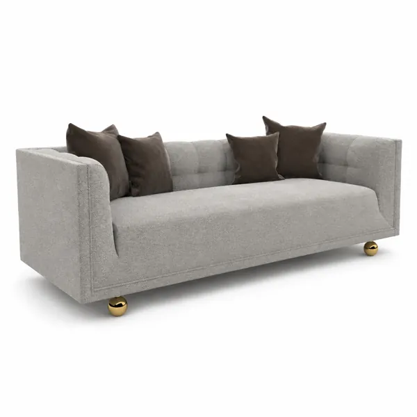 Light Gray Modern Sofa – Gold Ball Feet 3D Model
