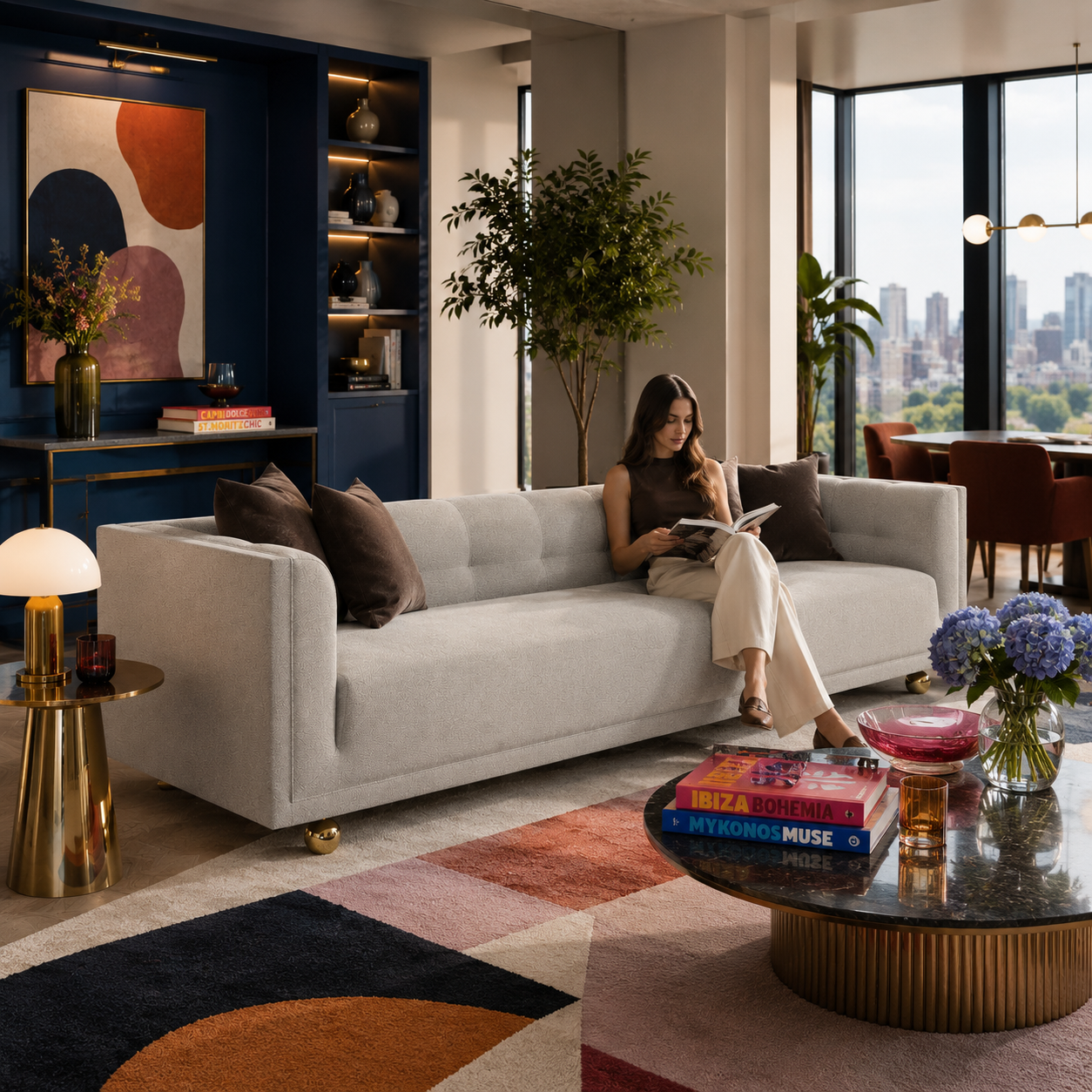 Light Gray Modern Sofa – Gold Ball Feet 3D Model 4
