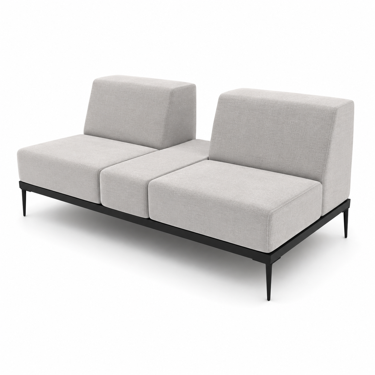 Light Gray Split-Back Modular Sofa – Black Slim Frame 3D Model 3