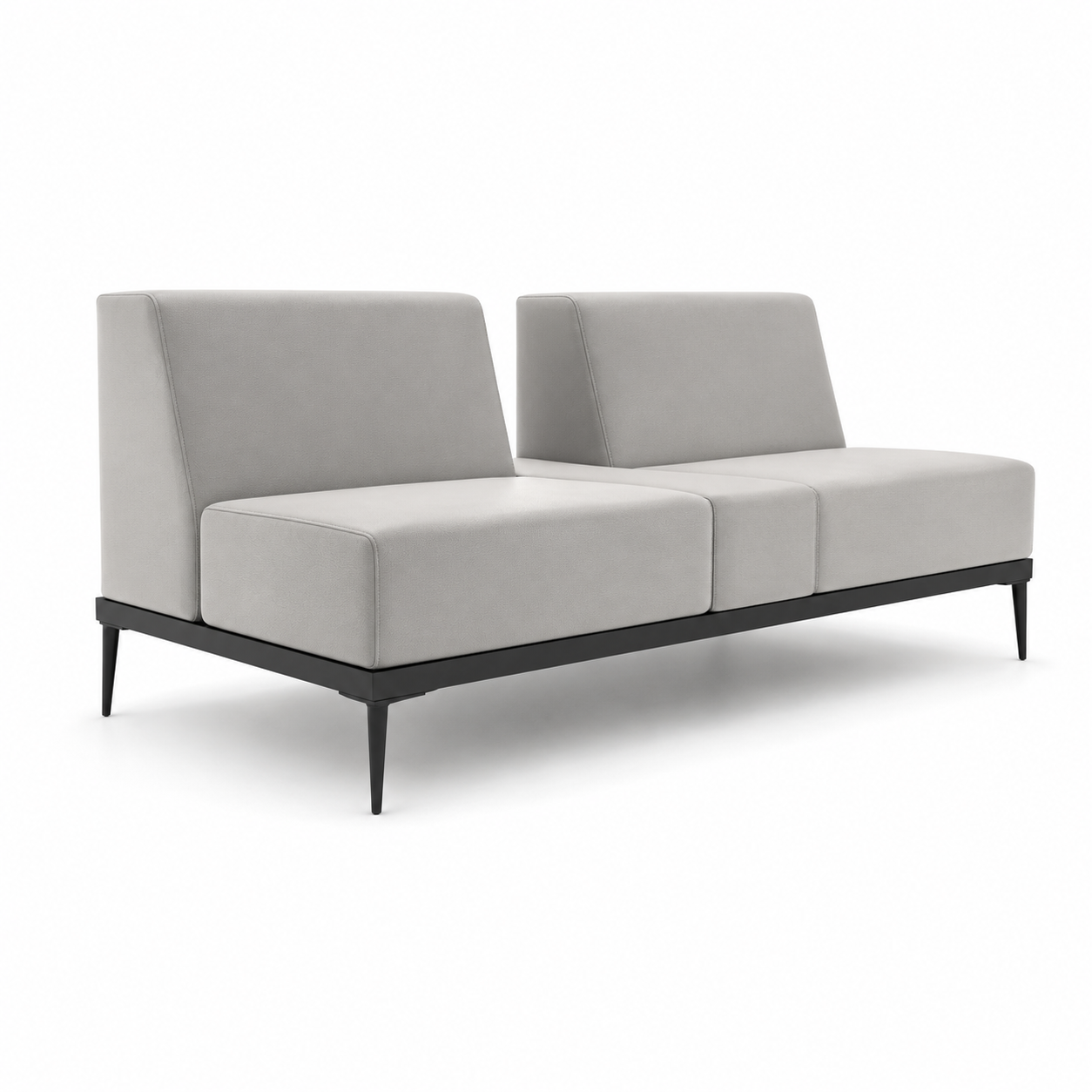 Light Gray Split-Back Modular Sofa – Black Slim Frame 3D Model 1