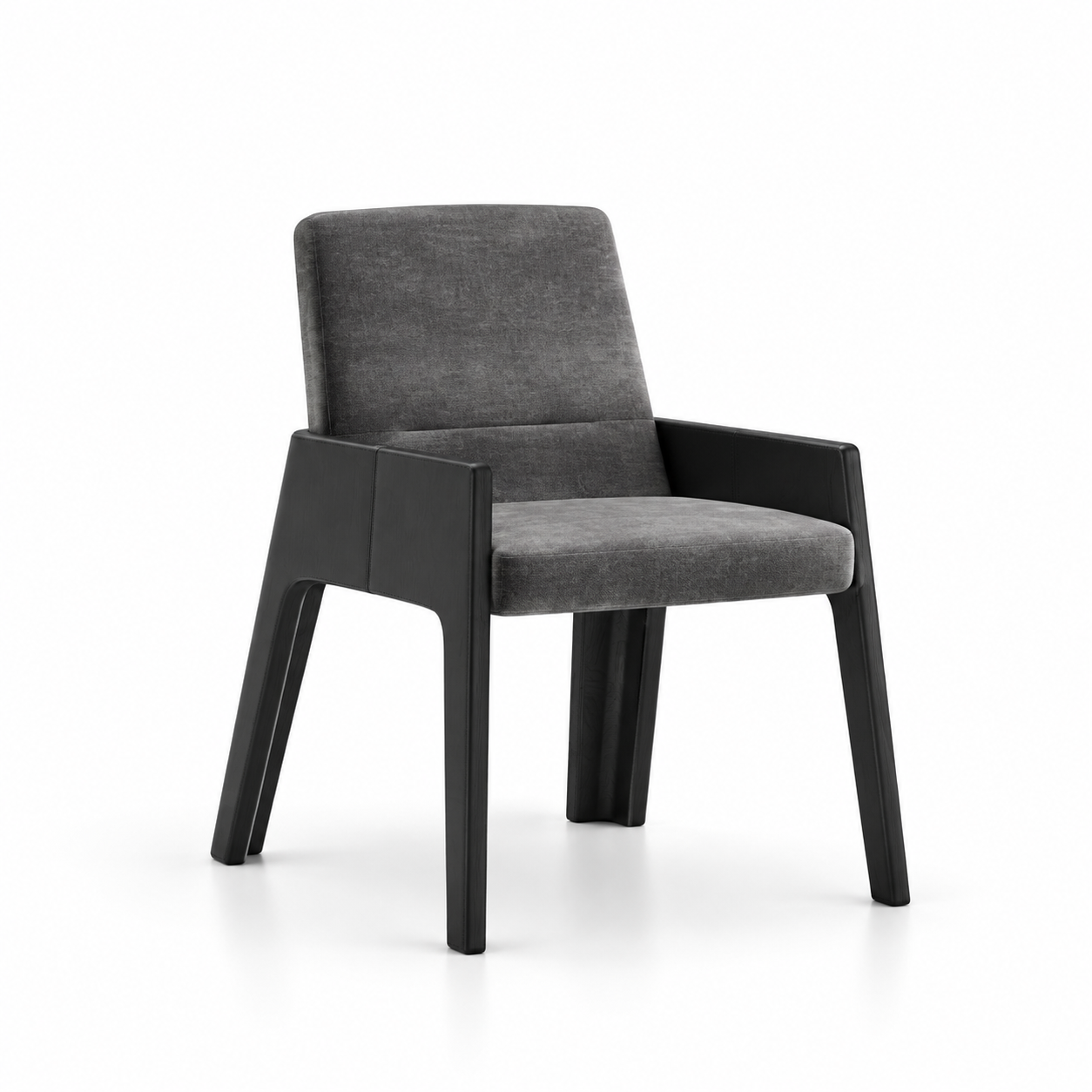 Gray Upholstered Black Wood Arm Dining Chair 3D Model 1