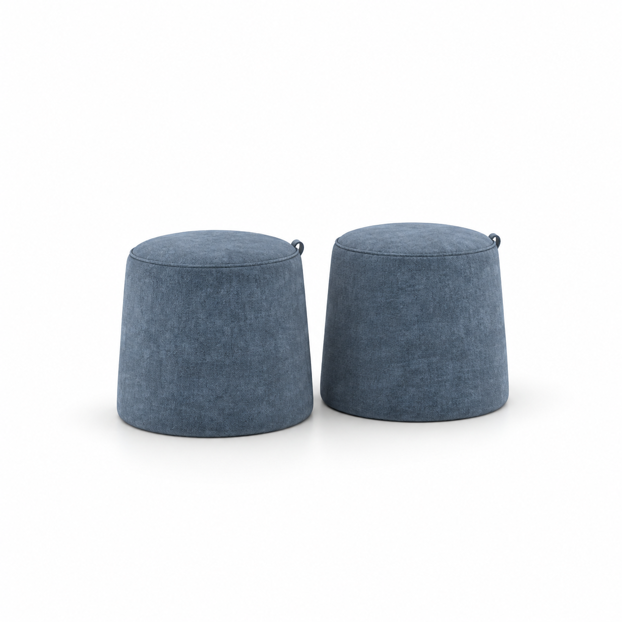 Dusty Blue Textured Fabric Round Pouf Set 3D Model 3