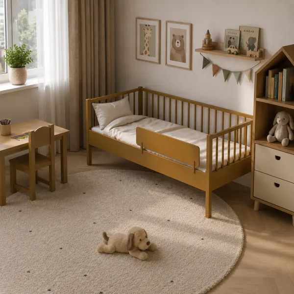 Warm Ochre Kids Daybed Set – Spindle Rail Frame 3D Model back