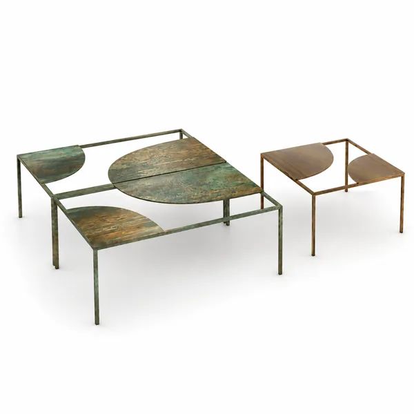 Geometric Metal Table Set – Green Patina Panels 3D Model