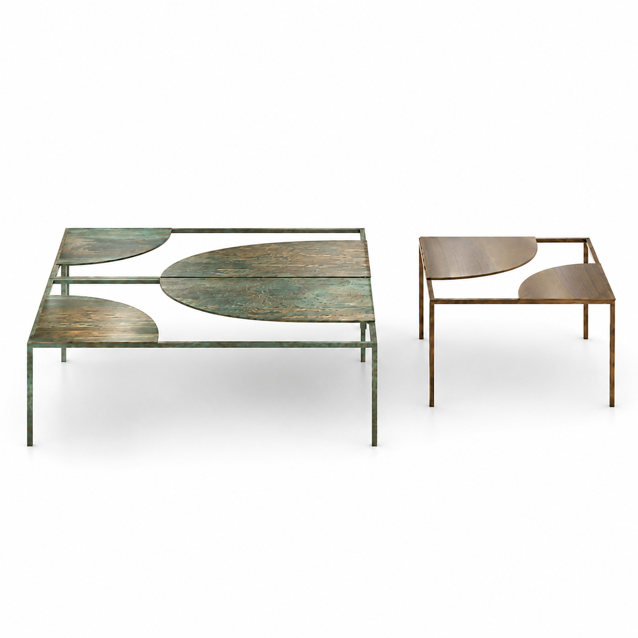 Geometric Metal Table Set – Green Patina Panels 3D Model 3