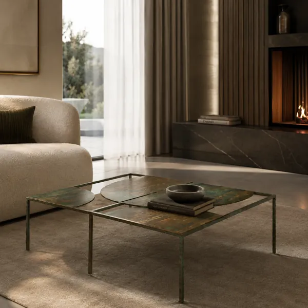 Geometric Metal Table Set – Green Patina Panels 3D Model back