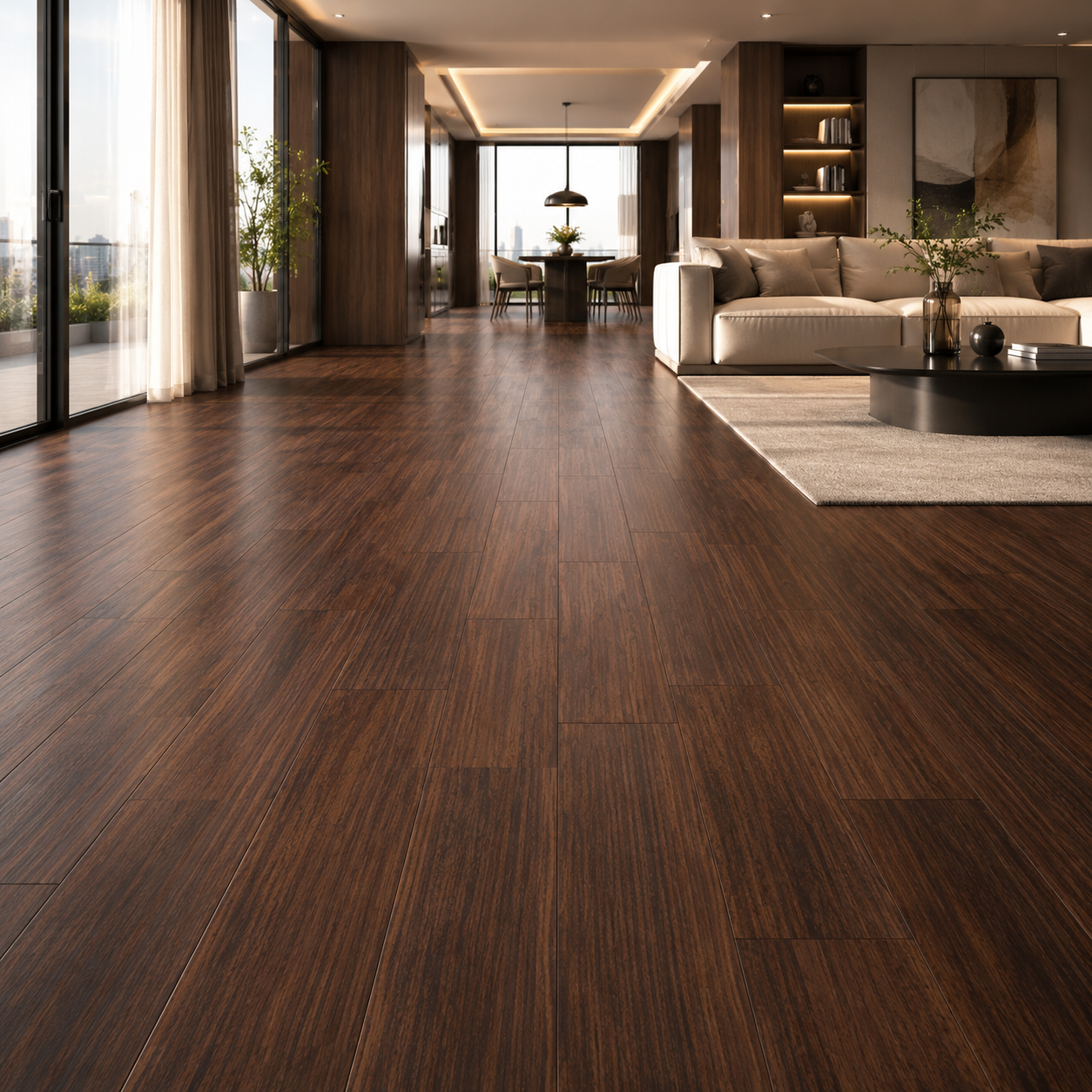 Deep Espresso Wood Parquet – Fine Ribbon Grain Texture 2