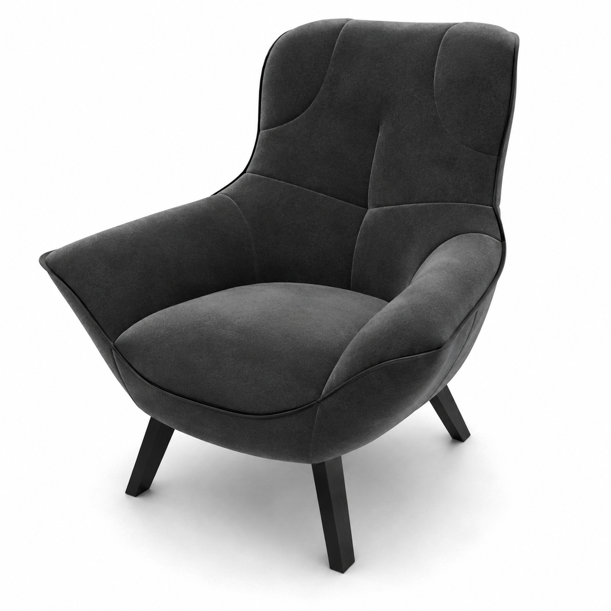 Charcoal Gray Sculptural Armchair – Winged Back 3D Model 3