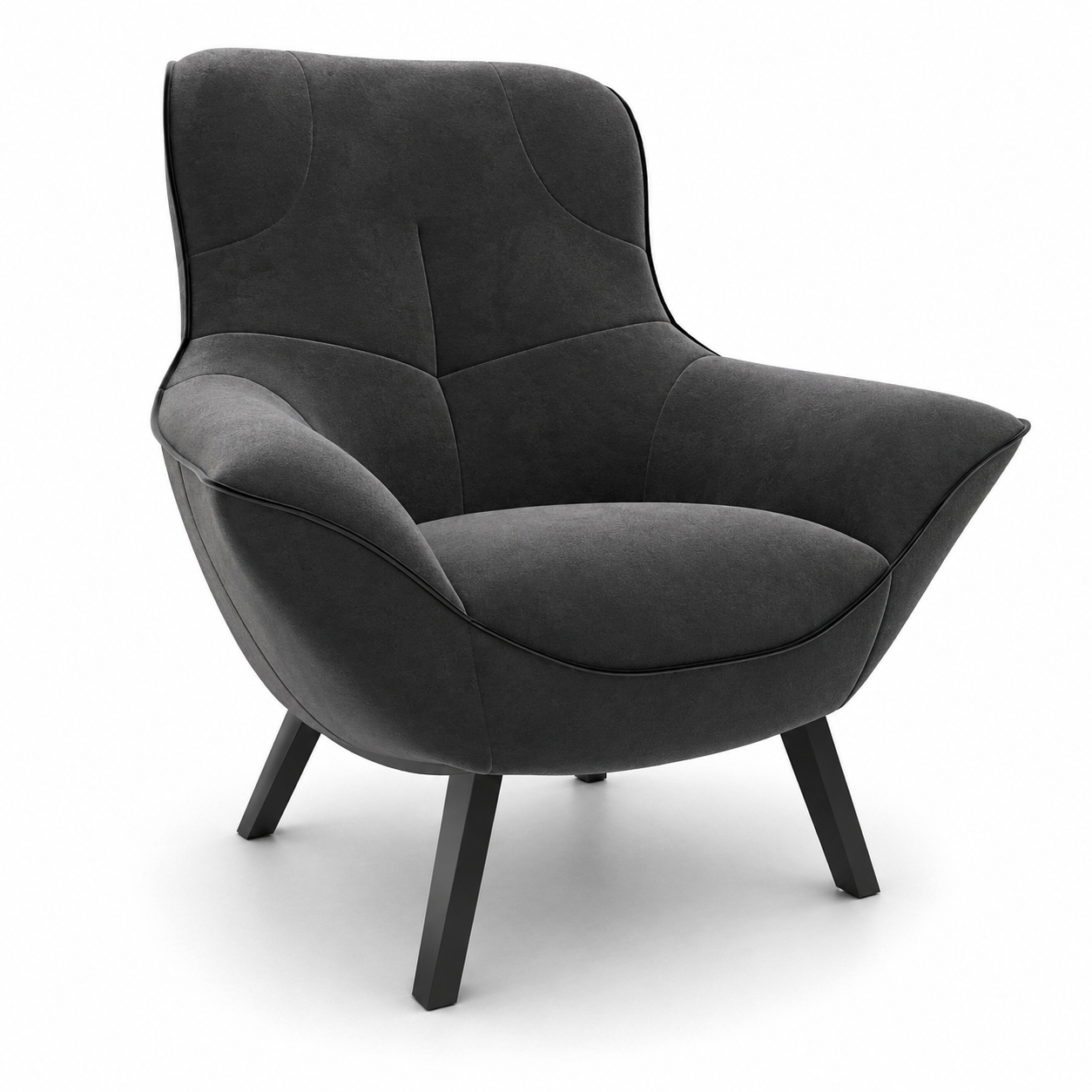 Charcoal Gray Sculptural Armchair – Winged Back 3D Model 1