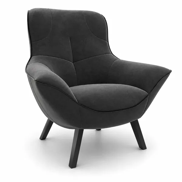 Charcoal Gray Sculptural Armchair – Winged Back 3D Model