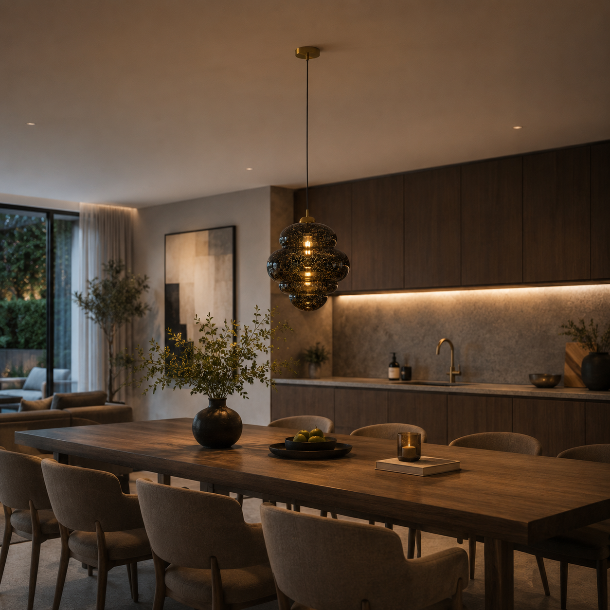 Smoked Glass Pendant Light – Tiered Amber Bubble Form 3D Model 4
