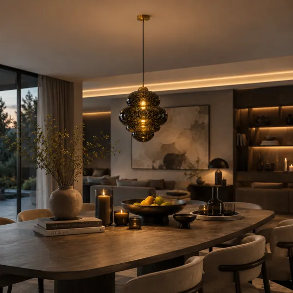 Smoked Glass Pendant Light – Tiered Amber Bubble Form 3D Model back