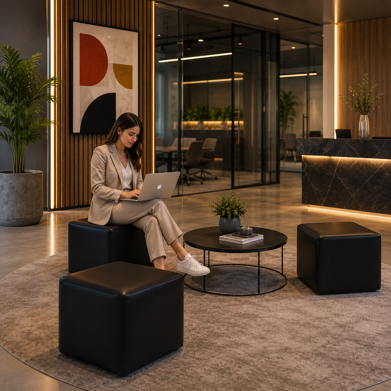 Black Cube Ottoman – Soft Rounded Edge Finish 3D Model 4