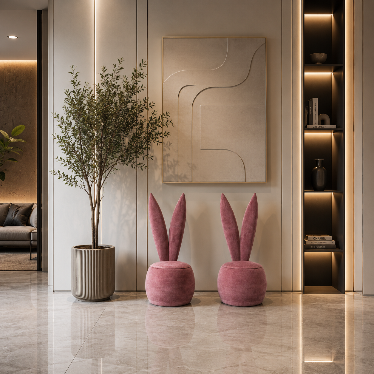 Dusty Rose Bunny Ear Lounge Chair 3D Model 4