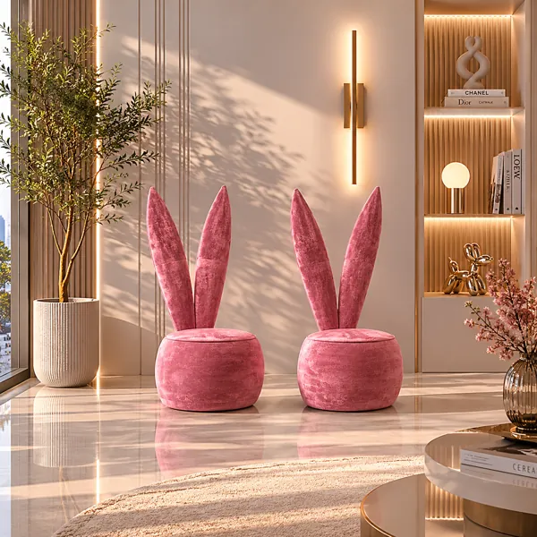 Dusty Rose Bunny Ear Lounge Chair 3D Model back
