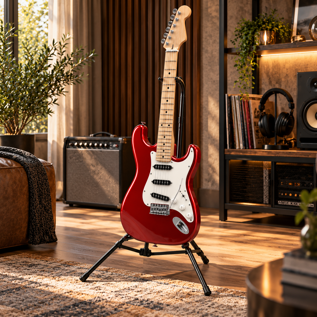 Modern Red Electric Guitar 3D Model 4