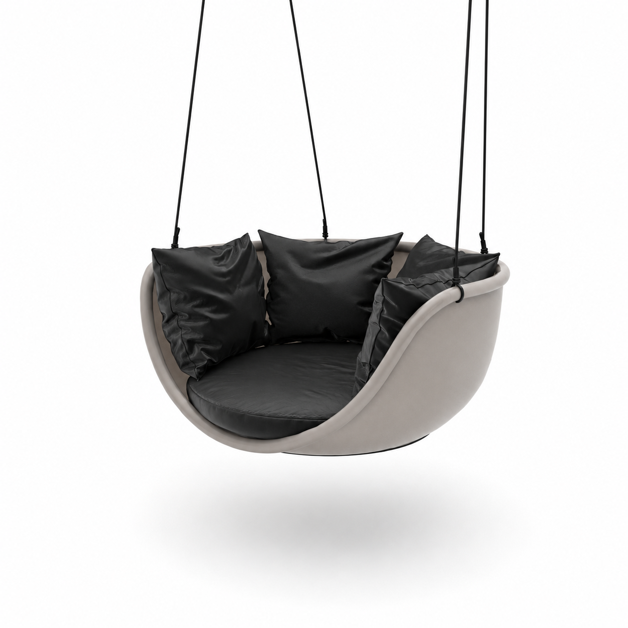 Beige Suspended Cocoon Chair – Black Cushion Interior 3D Model 3