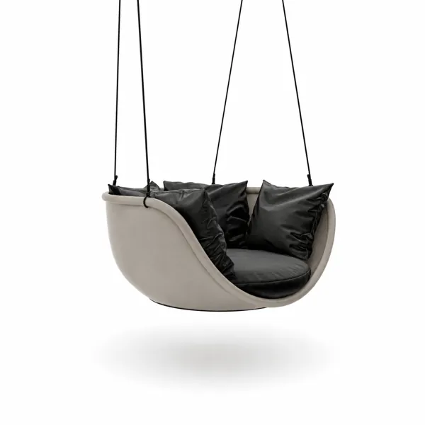 Beige Suspended Cocoon Chair – Black Cushion Interior 3D Model