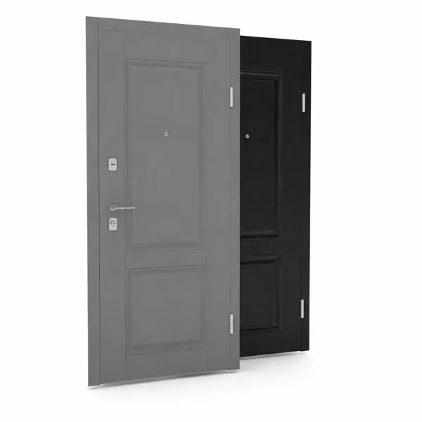 Modern Metal Panel Door – Gray & Black with Silver Hardware 3D Model