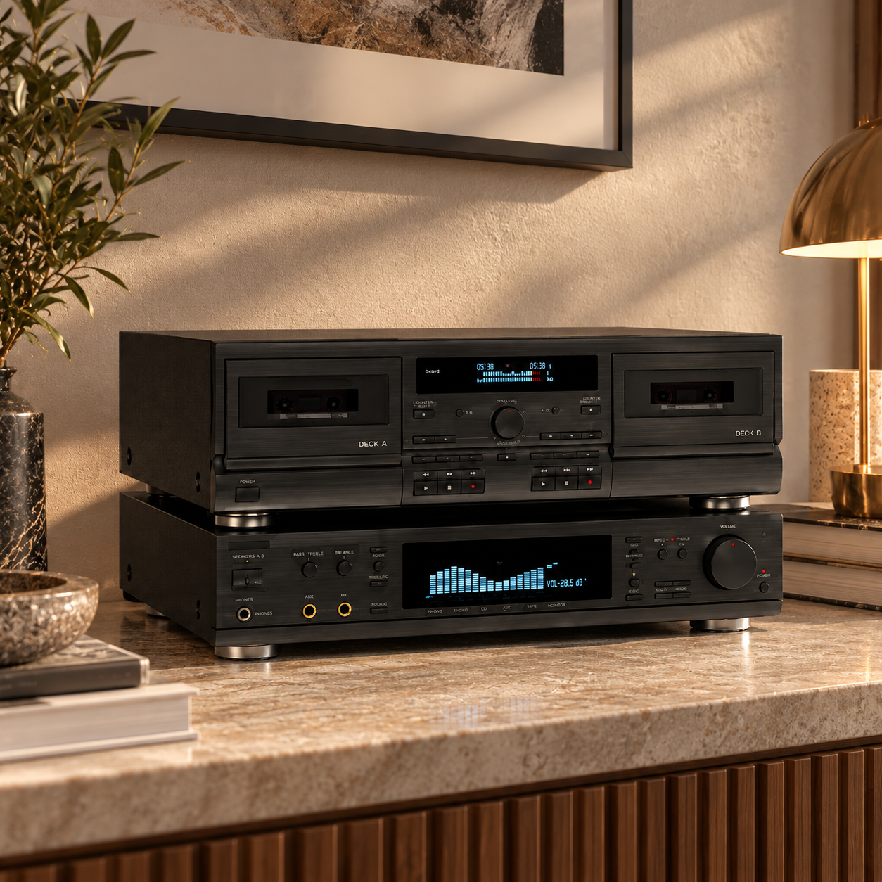 Dual Cassette Deck Stereo System 3D Model 2
