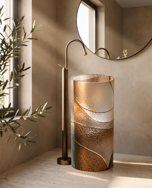 Bronze Sculptural Cylindrical Pedestal Washbasin 3D Model back
