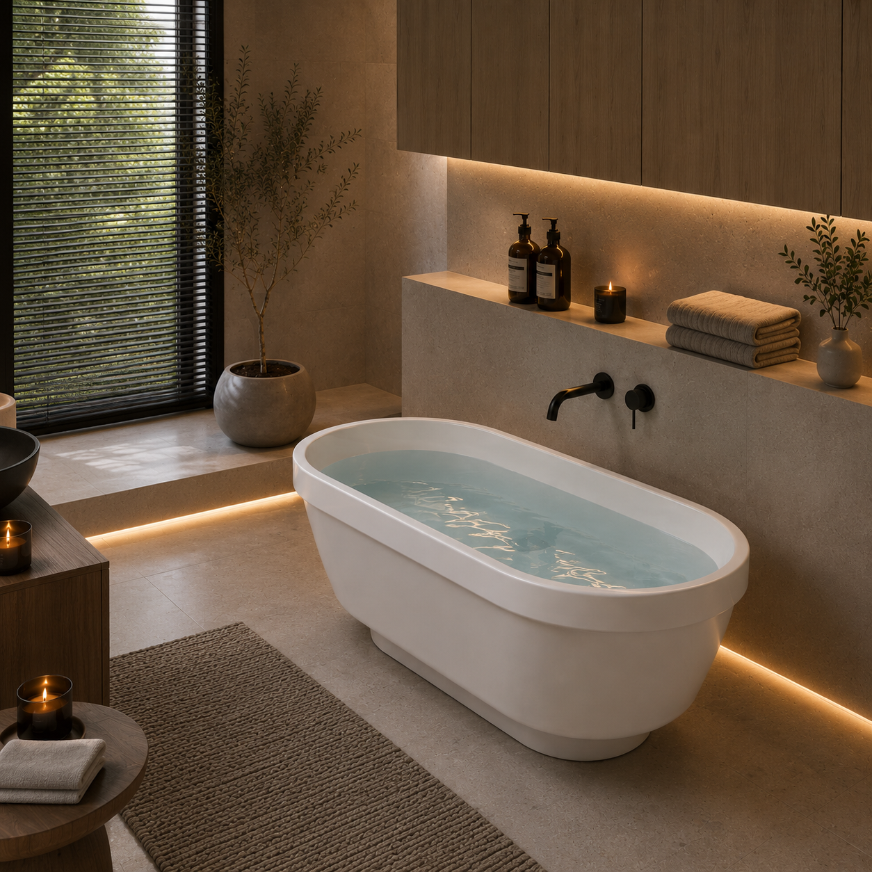 White Oval Freestanding Bathtub – Raised Pedestal Base 3D Model 3