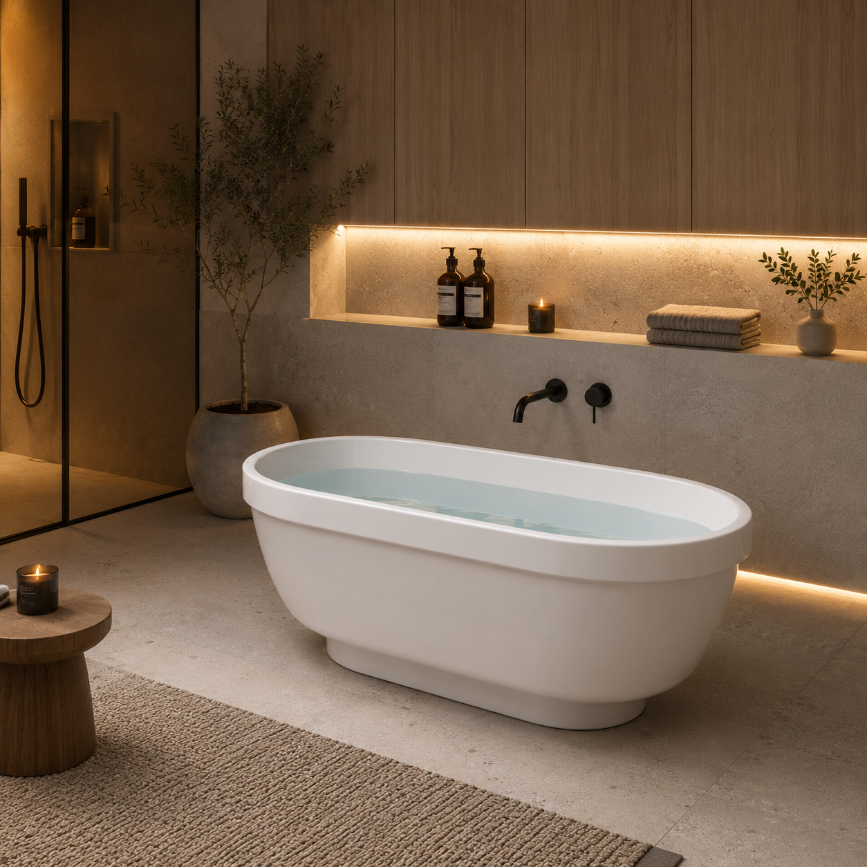 White Oval Freestanding Bathtub – Raised Pedestal Base 3D Model 2