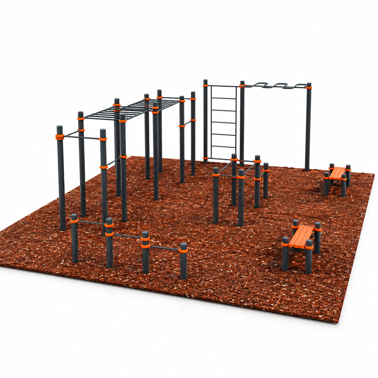 Orange Black Outdoor Calisthenics Park 3D Model 3