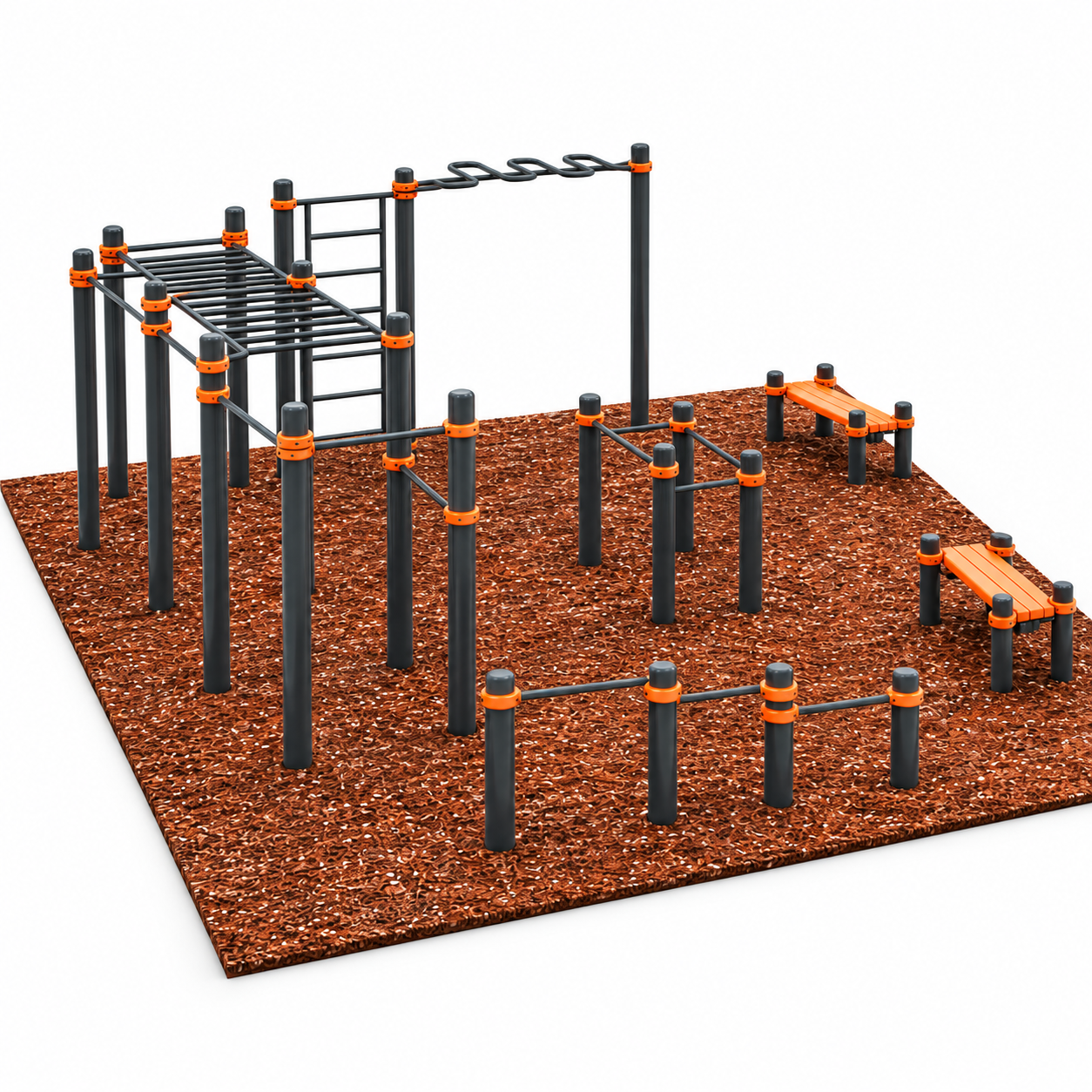 Orange Black Outdoor Calisthenics Park 3D Model 1