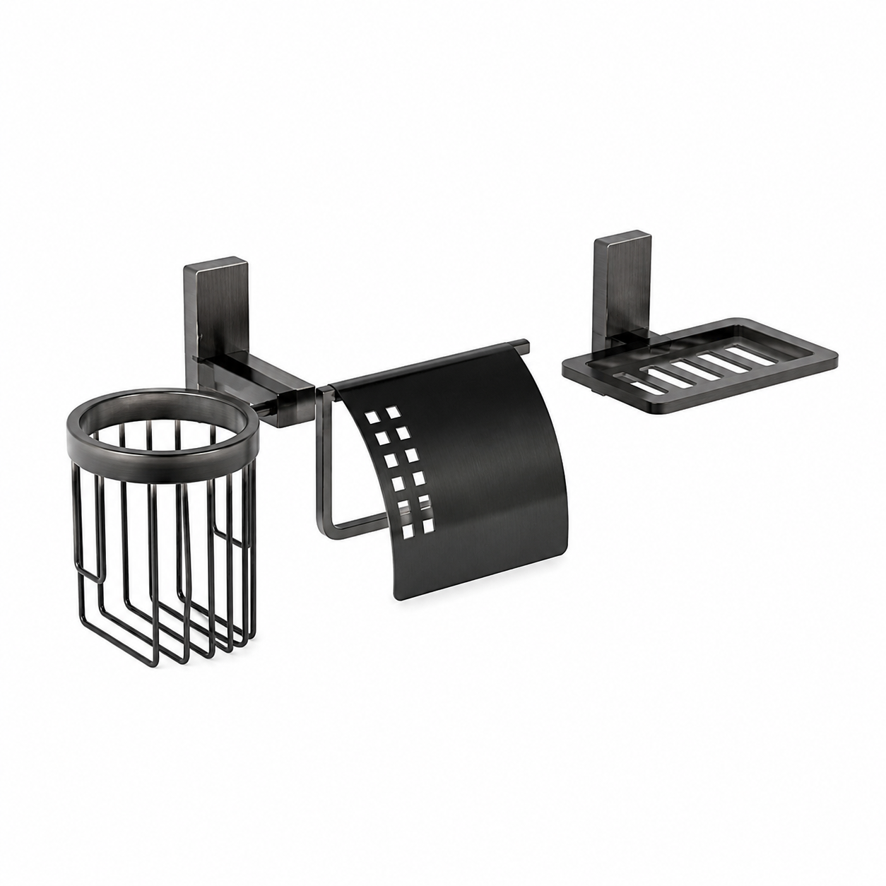 Gunmetal Bathroom Accessory Set – Brushed Wall Mount 3D Model 1