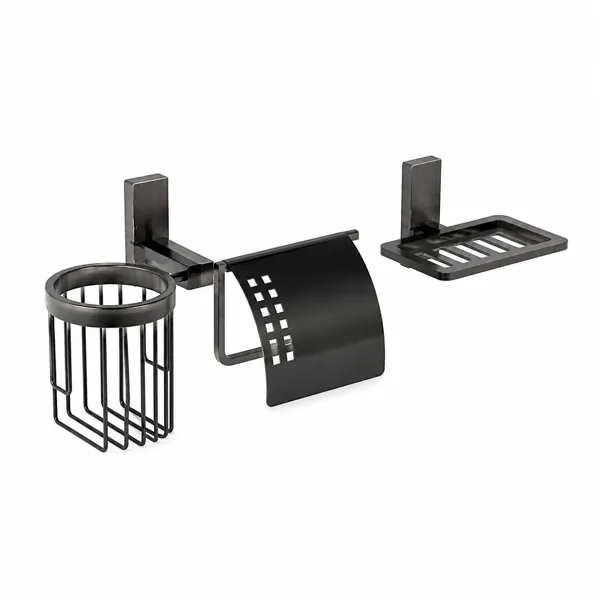 Gunmetal Bathroom Accessory Set – Brushed Wall Mount 3D Model