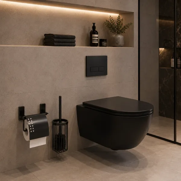 Gunmetal Bathroom Accessory Set – Brushed Wall Mount 3D Model back