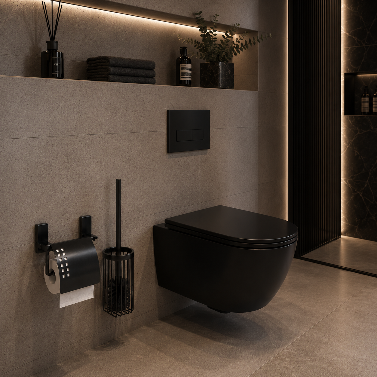 Gunmetal Bathroom Accessory Set – Brushed Wall Mount 3D Model 3