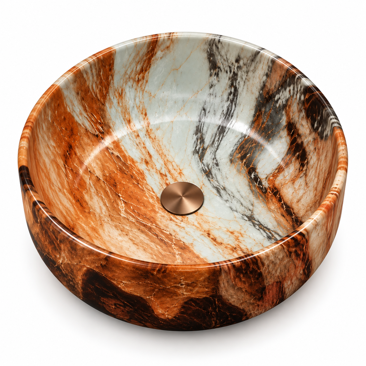 Copper Veined Marble Effect Round Vessel Sink 3D Model 3
