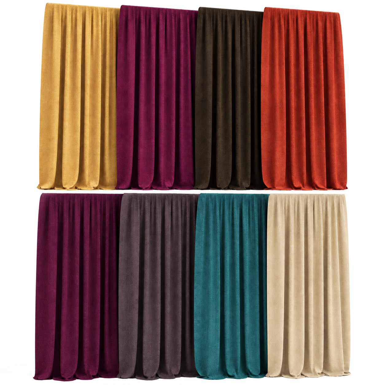 Modern Pleated Curtain Set 3D Model 1
